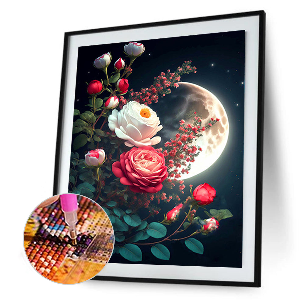 Bright Moon Flowers - Full Round Drill Diamond Painting 30*40CM