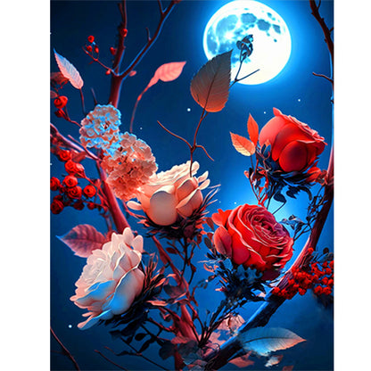 Bright Moon Flowers - Full Round Drill Diamond Painting 30*40CM