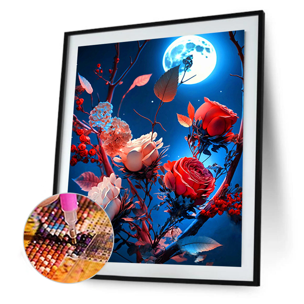 Bright Moon Flowers - Full Round Drill Diamond Painting 30*40CM