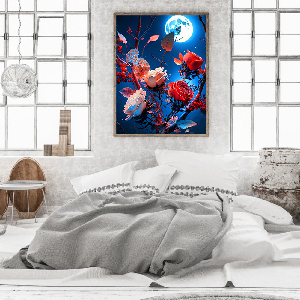 Bright Moon Flowers - Full Round Drill Diamond Painting 30*40CM