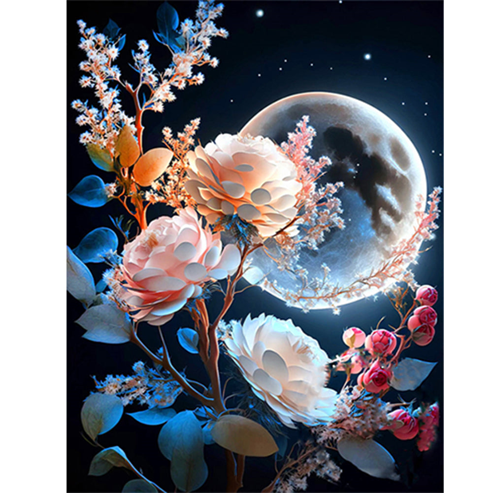 Bright Moon Flowers - Full Round Drill Diamond Painting 30*40CM