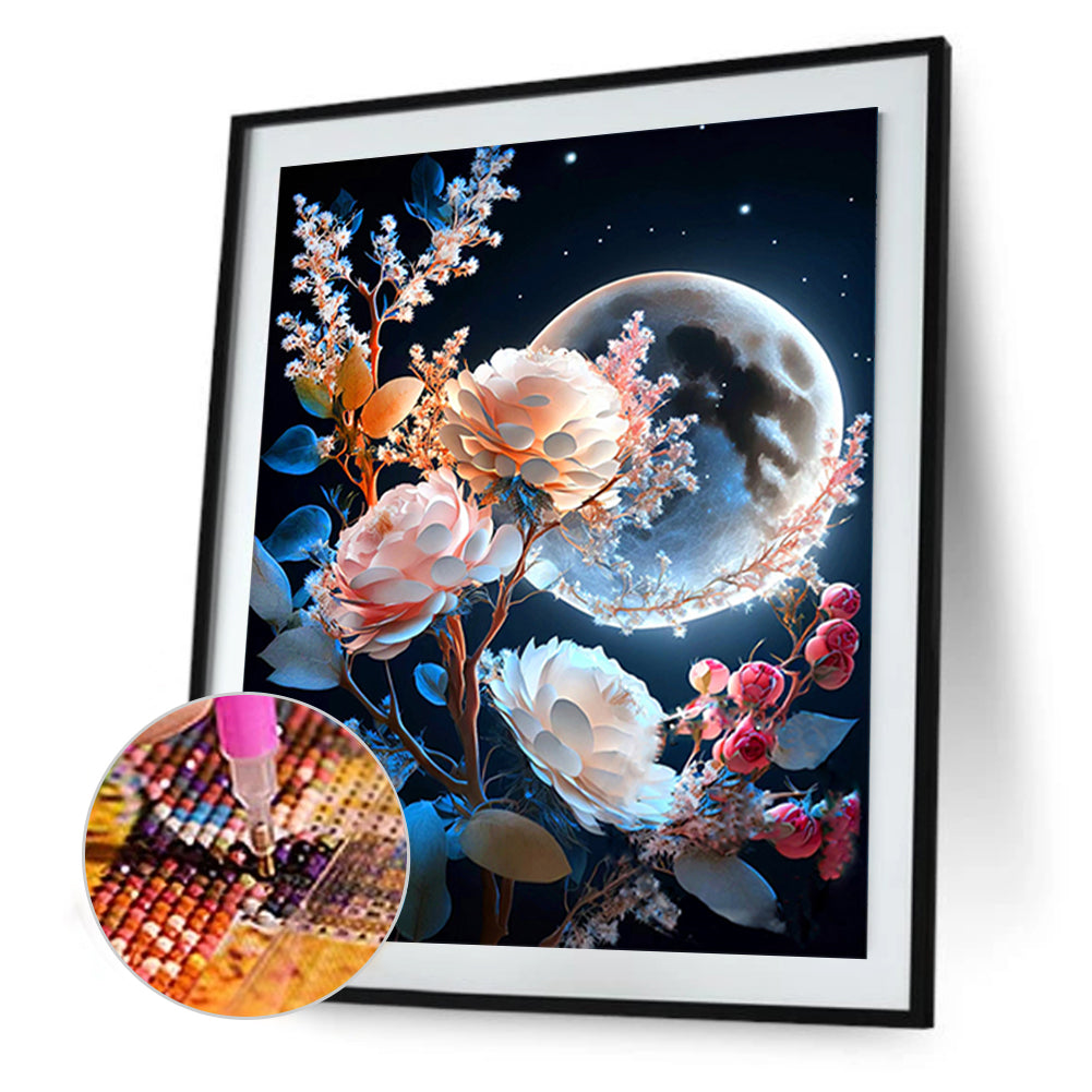 Bright Moon Flowers - Full Round Drill Diamond Painting 30*40CM