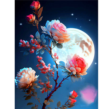 Bright Moon Flowers - Full Round Drill Diamond Painting 30*40CM