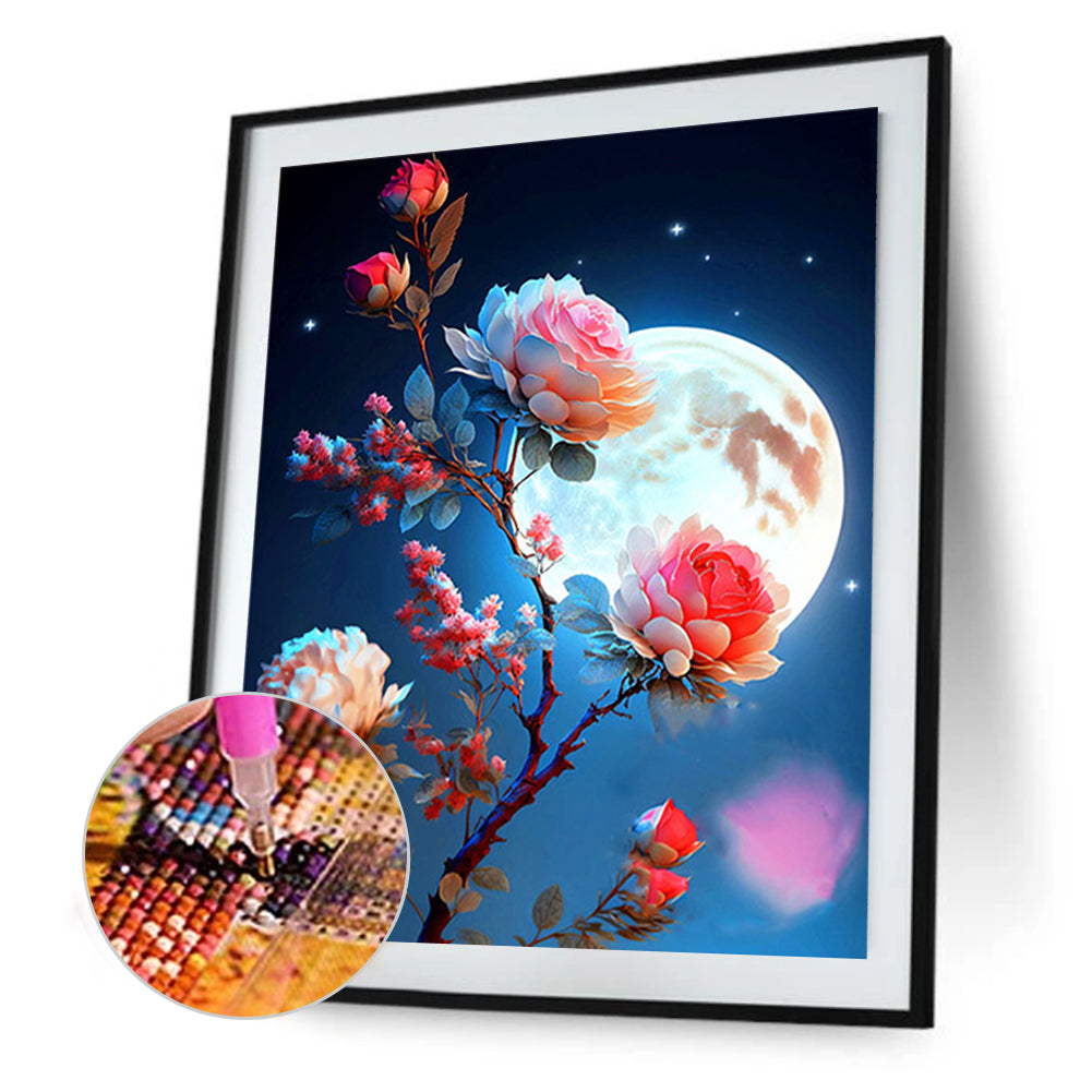 Bright Moon Flowers - Full Round Drill Diamond Painting 30*40CM