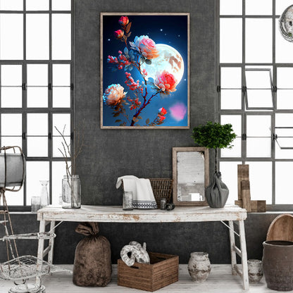 Bright Moon Flowers - Full Round Drill Diamond Painting 30*40CM