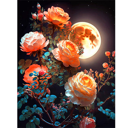 Bright Moon Flowers - Full Round Drill Diamond Painting 30*40CM