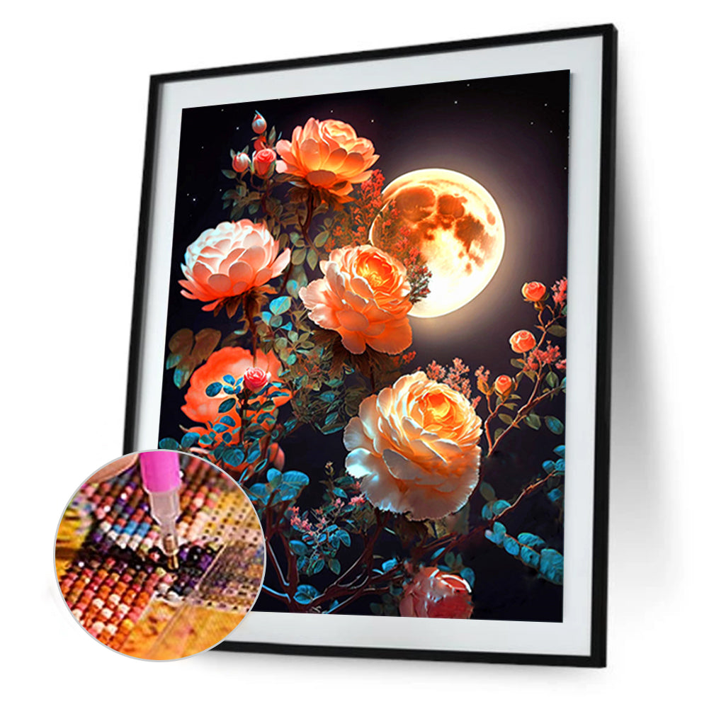 Bright Moon Flowers - Full Round Drill Diamond Painting 30*40CM