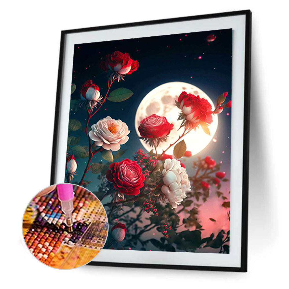 Bright Moon Flowers - Full Round Drill Diamond Painting 30*40CM