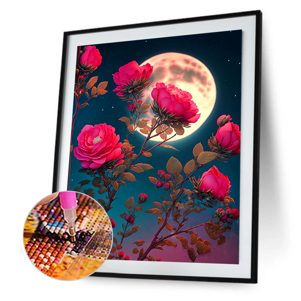 Bright Moon Flowers - Full Round Drill Diamond Painting 30*40CM