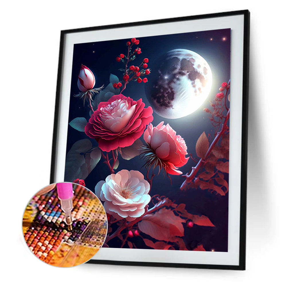 Bright Moon Flowers - Full Round Drill Diamond Painting 30*40CM