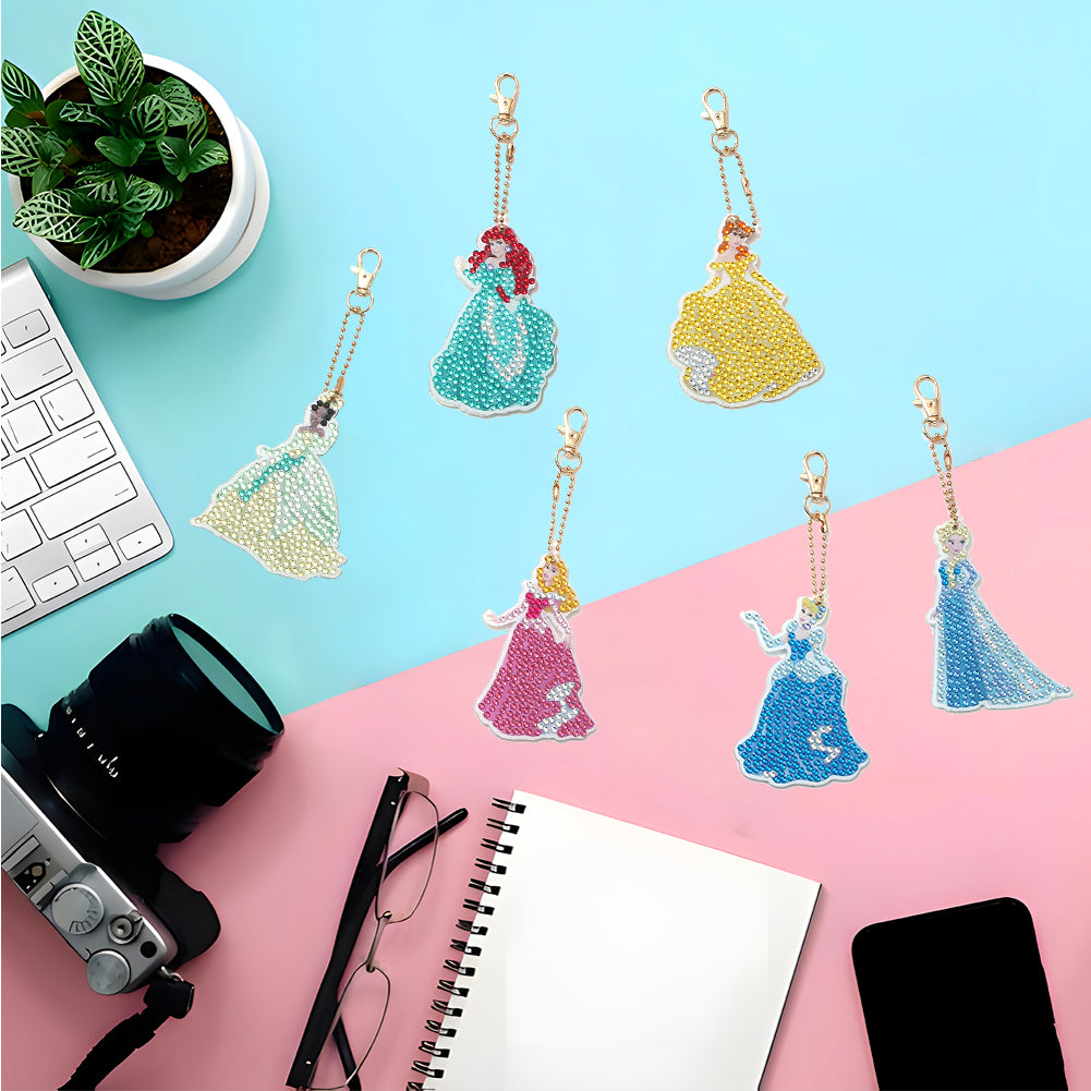 DIY Diamond Painting Keychains Kit 6Pcs Disney Princess