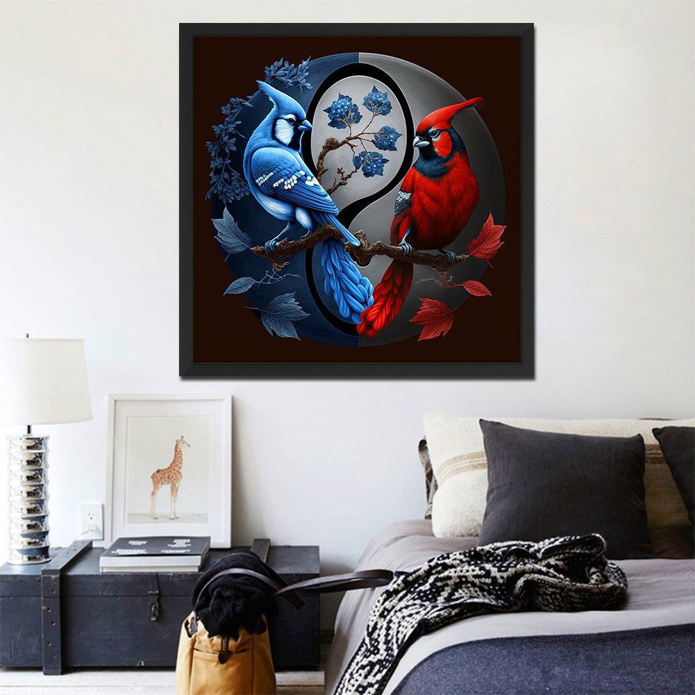 Tai Chi Red And Blue Bird Painting - Full Round Drill Diamond Painting 30*30CM