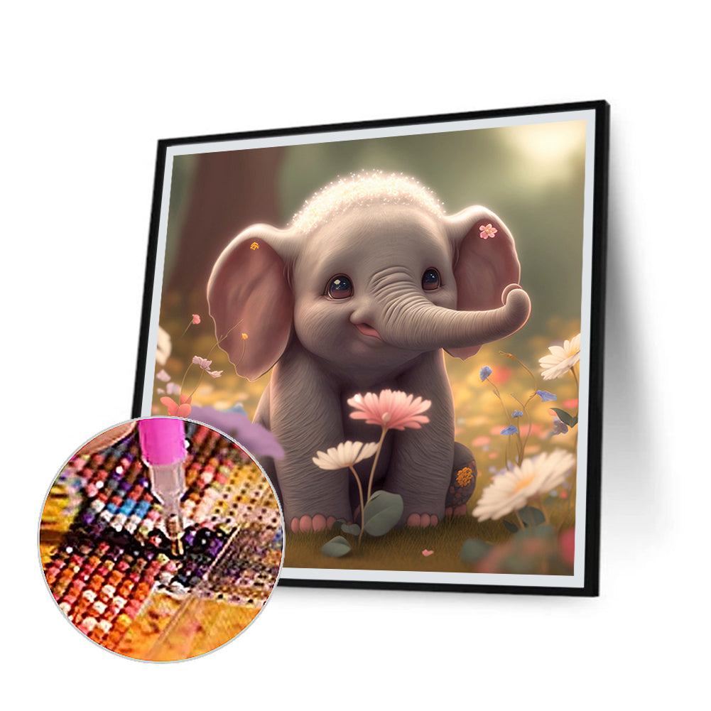 Cute Baby Elephant - Full Round Drill Diamond Painting 30*30CM