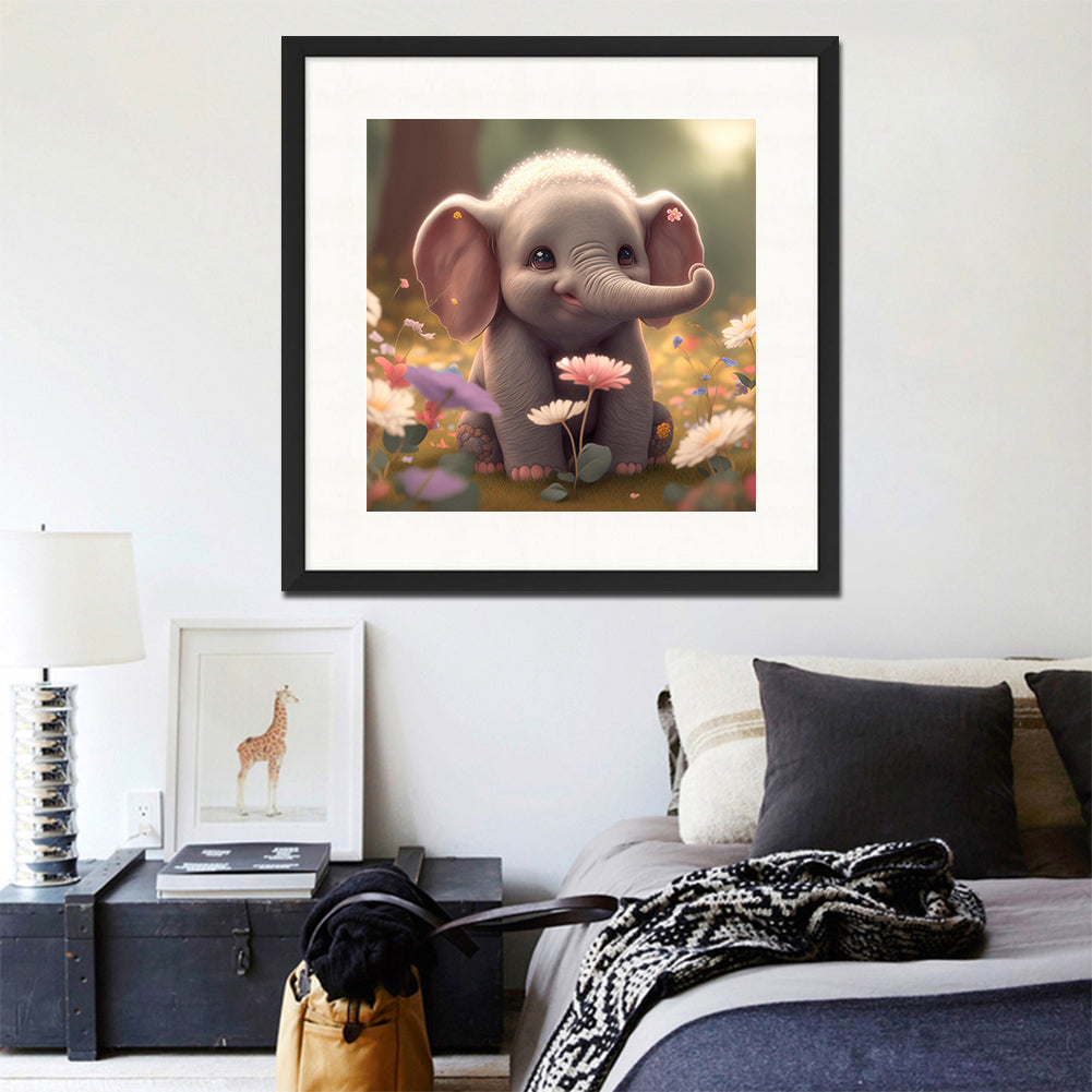 Cute Baby Elephant - Full Round Drill Diamond Painting 30*30CM