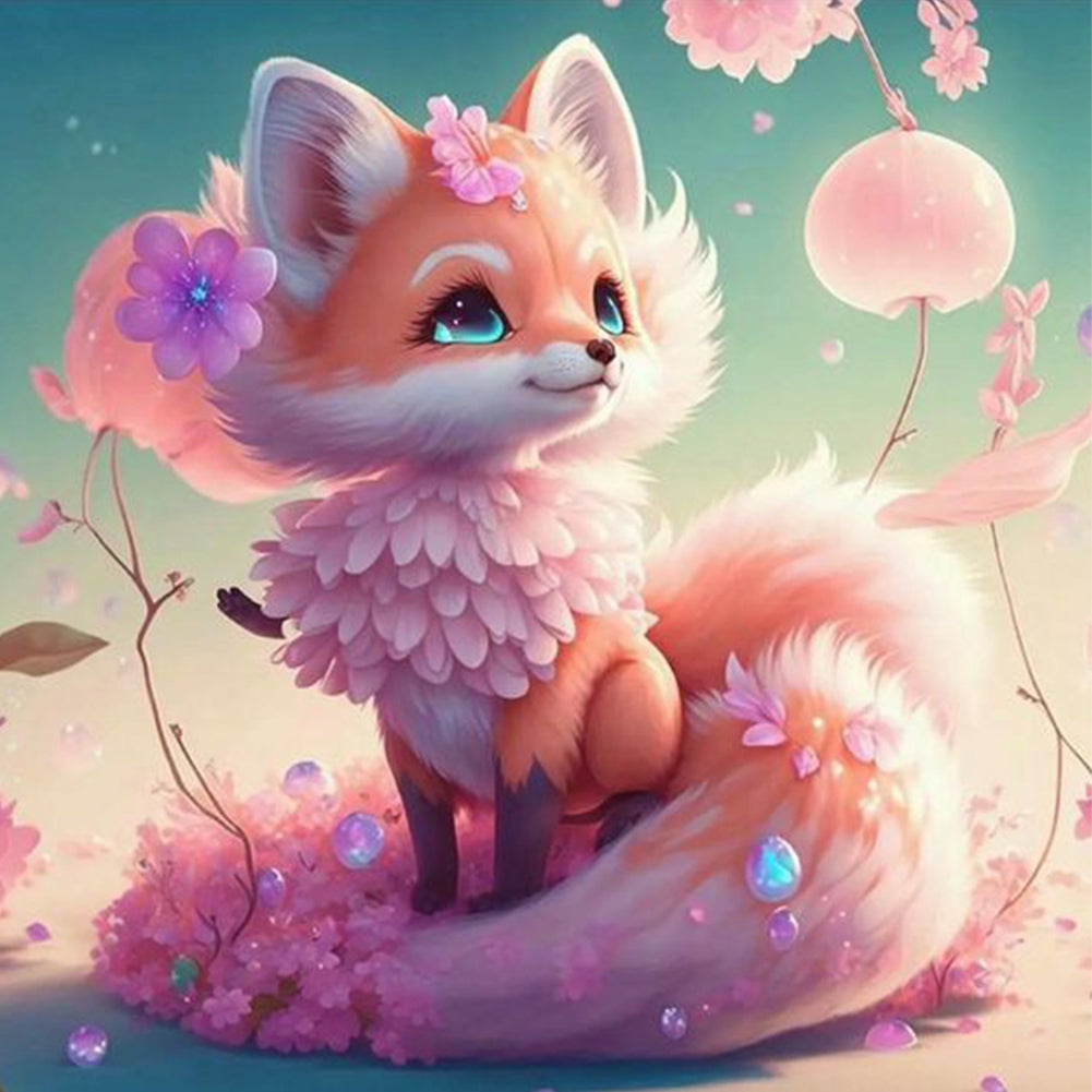 Pink Elf Fox - Full Round Drill Diamond Painting 30*30CM