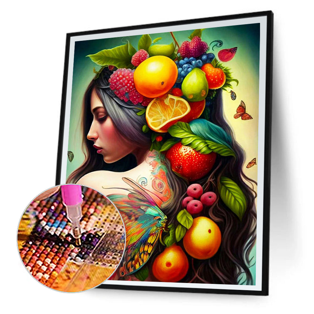 Personality Girl Flowers And Birds Back - Full Round Drill Diamond Painting 30*40CM