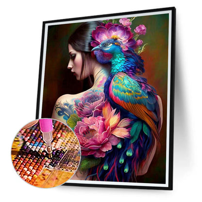 Personality Girl Flowers And Birds Back - Full Round Drill Diamond Painting 30*40CM