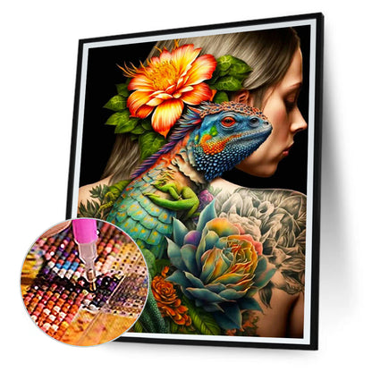 Personality Girl Flowers And Birds Back - Full Round Drill Diamond Painting 30*40CM