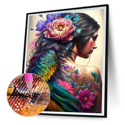 Personality Girl Flowers And Birds Back - Full Round Drill Diamond Painting 30*40CM