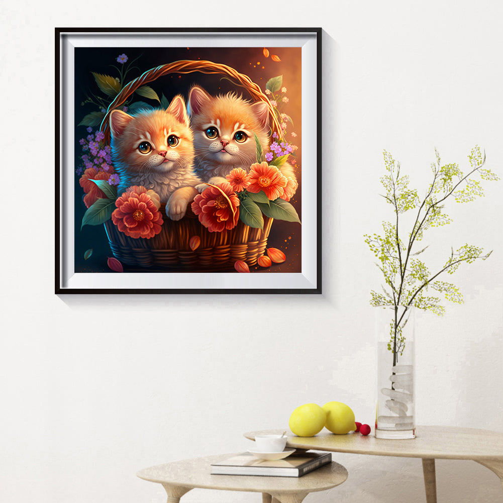 Cat In The Basket - Full Round Drill Diamond Painting 40*40CM