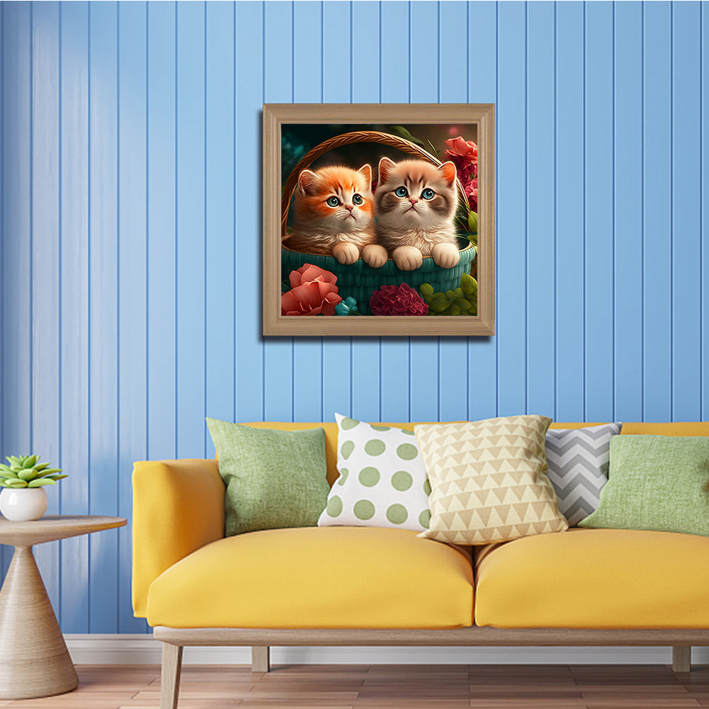 Cat In The Basket - Full Round Drill Diamond Painting 40*40CM