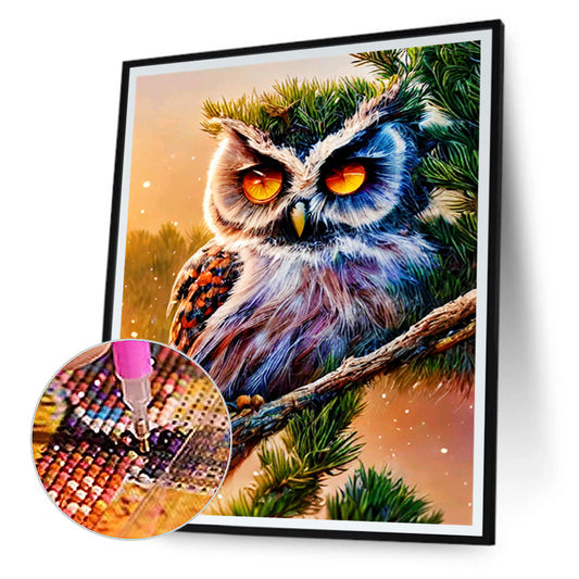 Owl On Branch - Full Round Drill Diamond Painting 30*40CM