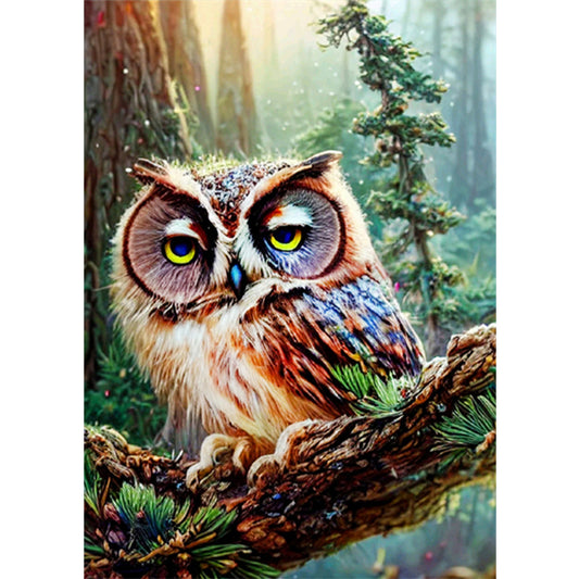 Owl On Branch - Full Round Drill Diamond Painting 30*40CM