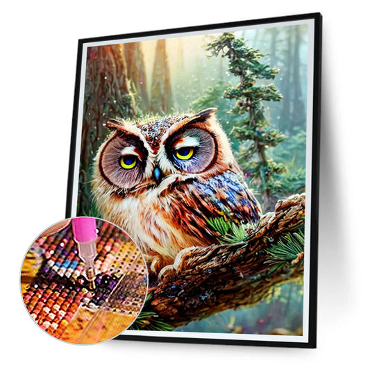 Owl On Branch - Full Round Drill Diamond Painting 30*40CM