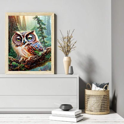 Owl On Branch - Full Round Drill Diamond Painting 30*40CM