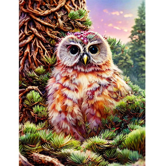 Owl On Branch - Full Round Drill Diamond Painting 30*40CM