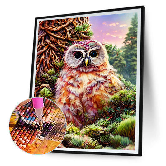 Owl On Branch - Full Round Drill Diamond Painting 30*40CM