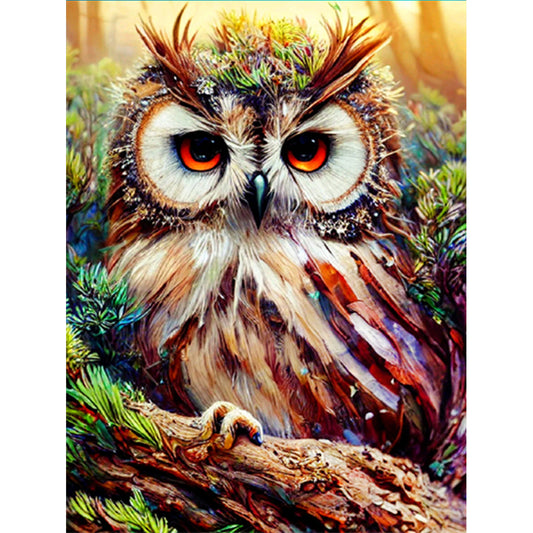 Owl On Branch - Full Round Drill Diamond Painting 30*40CM