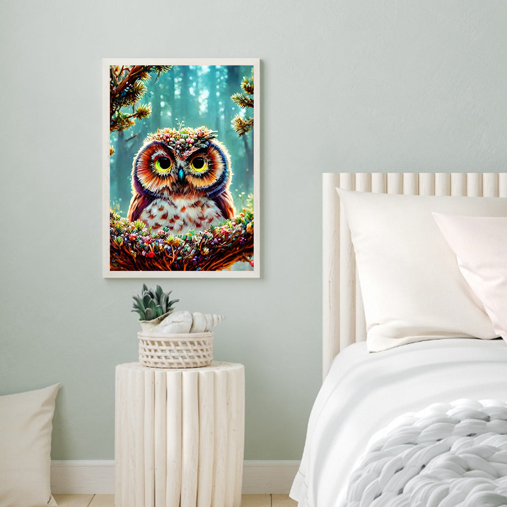 Owl On Branch - Full Round Drill Diamond Painting 30*40CM
