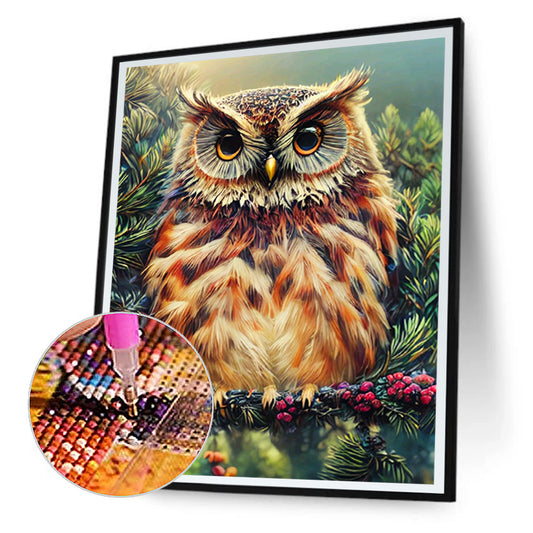 Owl On Branch - Full Round Drill Diamond Painting 30*40CM