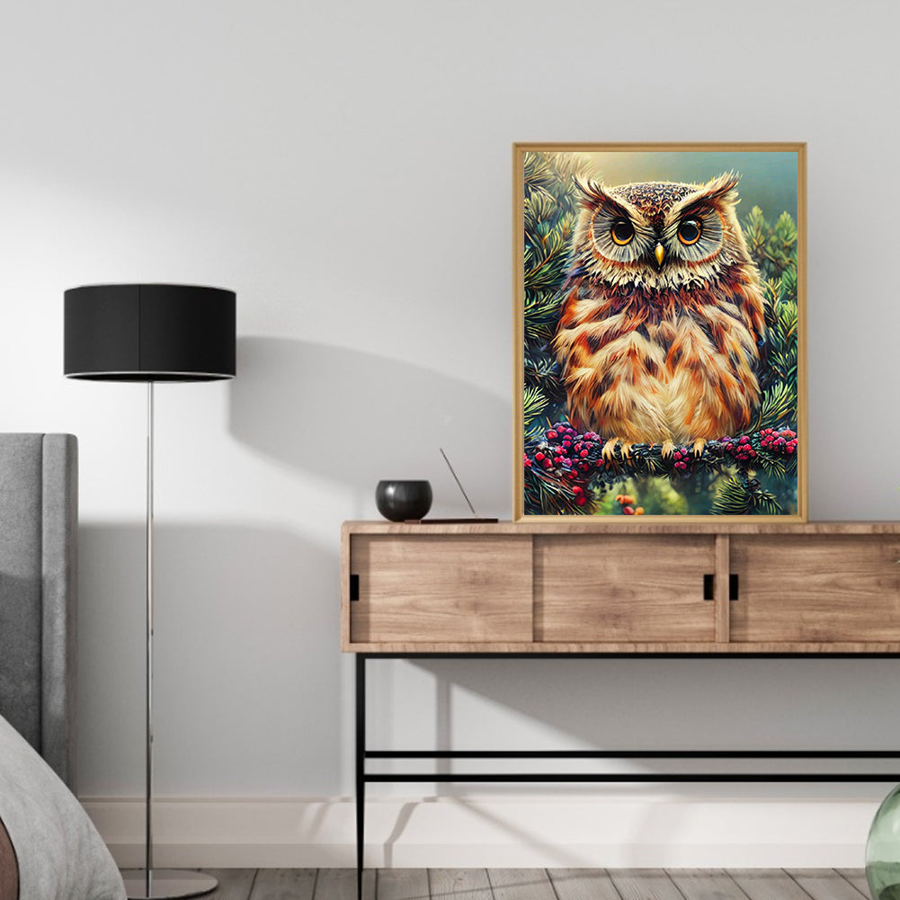 Owl On Branch - Full Round Drill Diamond Painting 30*40CM