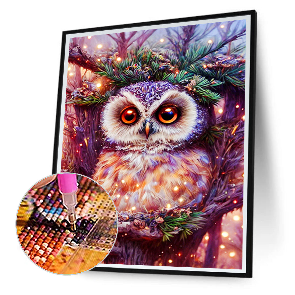 Owl On Branch - Full Round Drill Diamond Painting 30*40CM