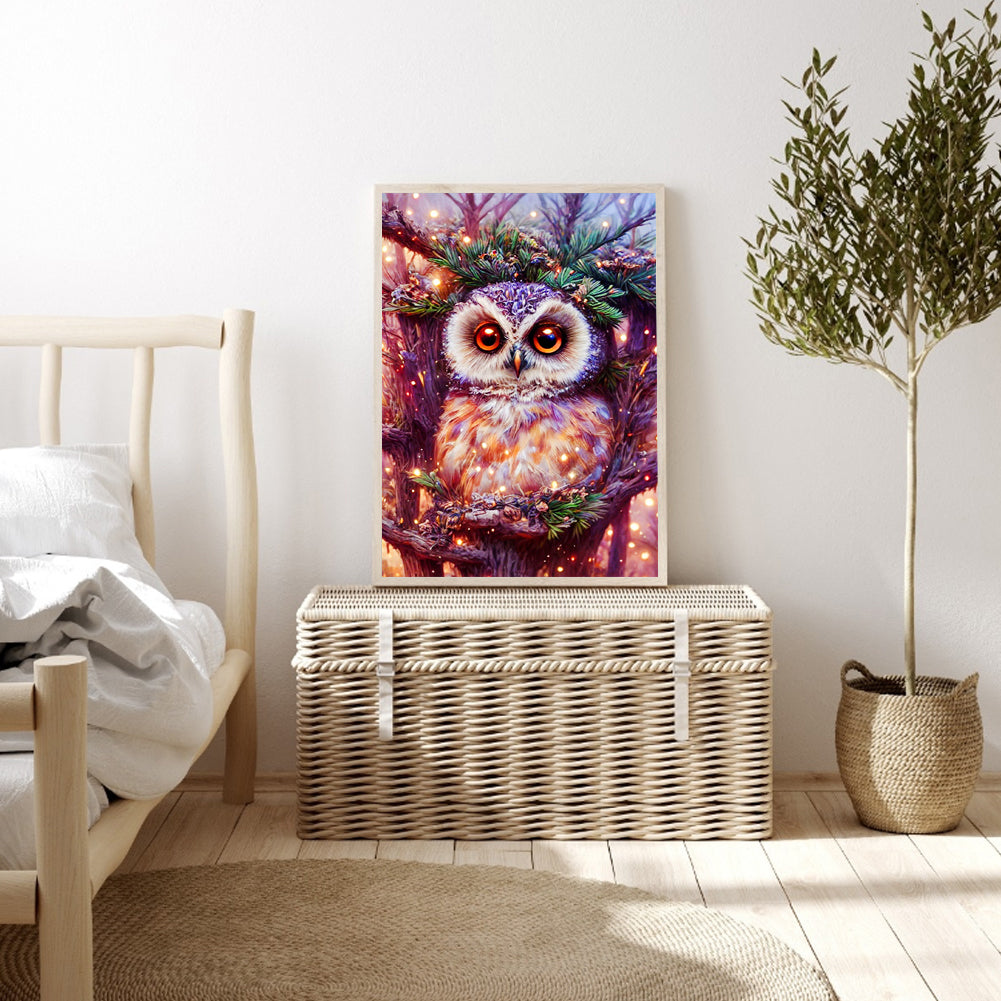 Owl On Branch - Full Round Drill Diamond Painting 30*40CM