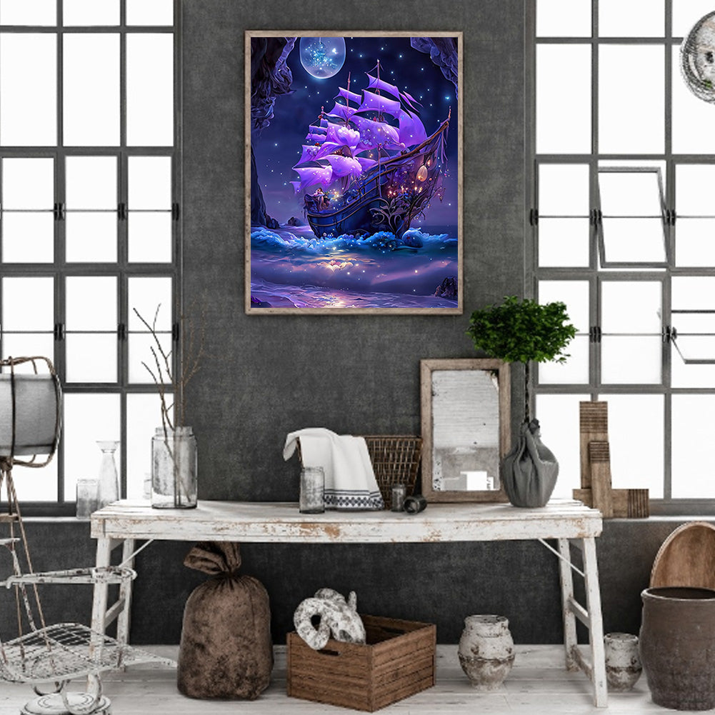 Dream Moon Ferry - Full Round Drill Diamond Painting 30*40CM