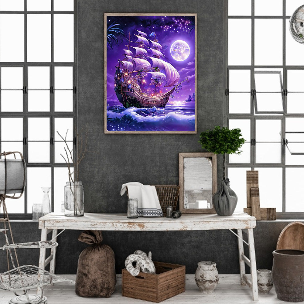 Dream Moon Ferry - Full Round Drill Diamond Painting 30*40CM