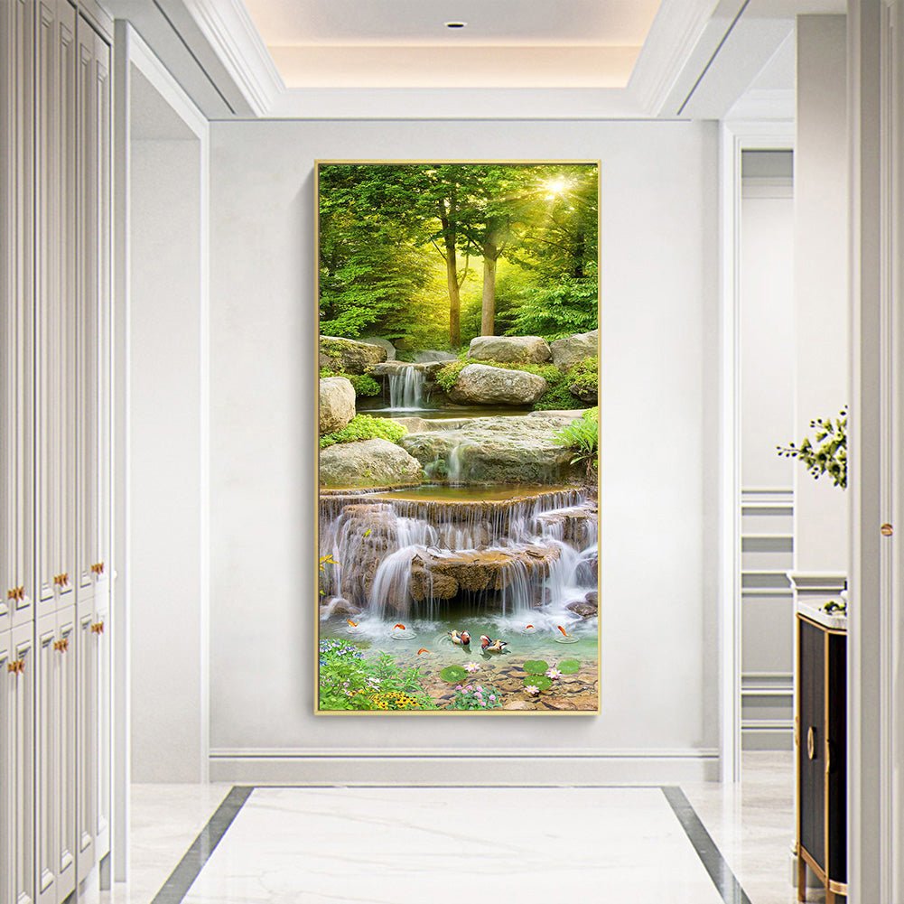 Forest Waterfall - Full Round Drill Diamond Painting 40*80CM