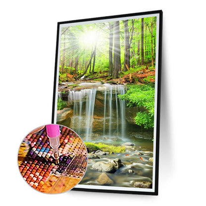 Forest Waterfall - Full Round Drill Diamond Painting 40*80CM