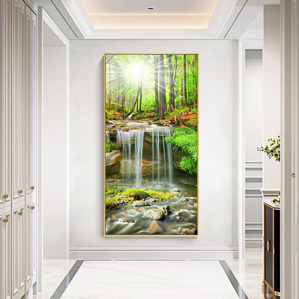 Forest Waterfall - Full Round Drill Diamond Painting 40*80CM
