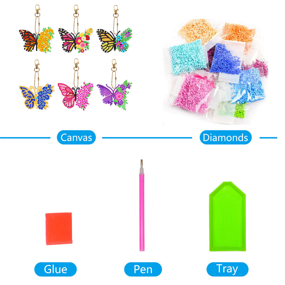 DIY Diamond Painting Keychains Kit 6Pcs Butterfly