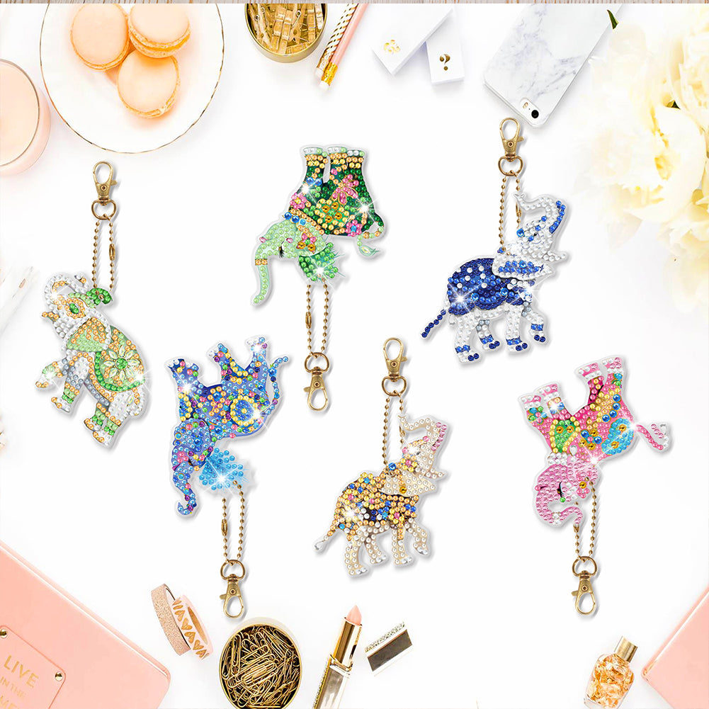 DIY Diamond Painting Keychains Kit 6Pcs Elephant