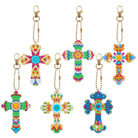 DIY Diamond Painting Keychains Kit 6Pcs Cross