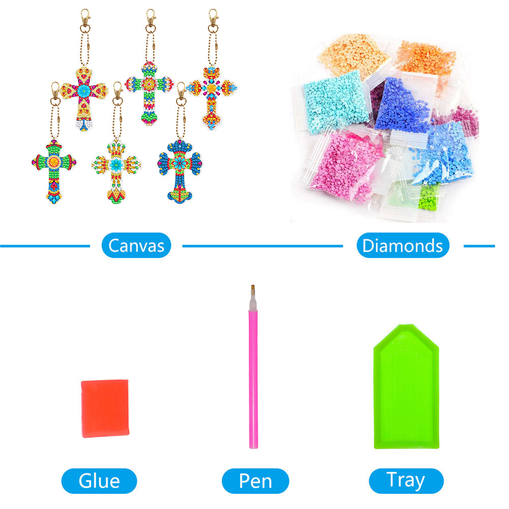 DIY Diamond Painting Keychains Kit 6Pcs Cross