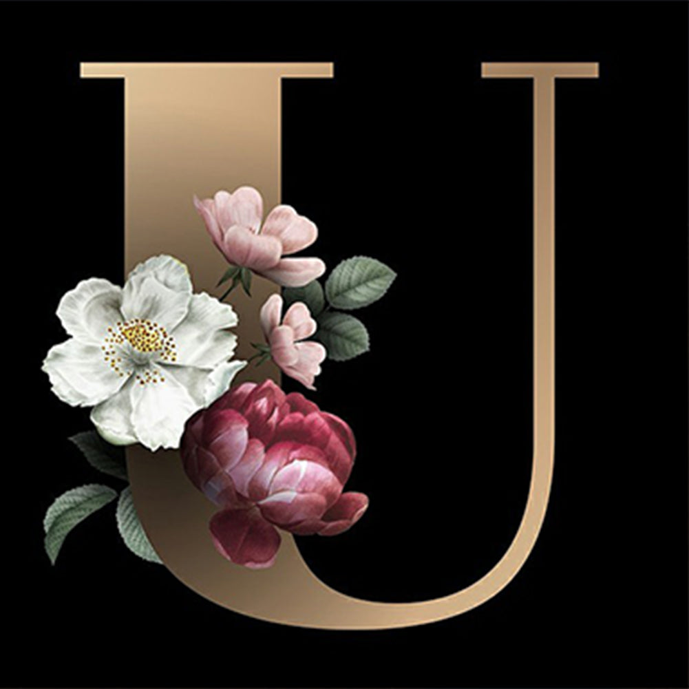 Dark Flower Letter U - Full Round Drill Diamond Painting 40*40CM