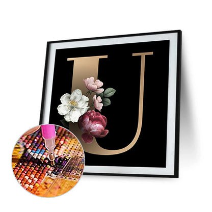 Dark Flower Letter U - Full Round Drill Diamond Painting 40*40CM