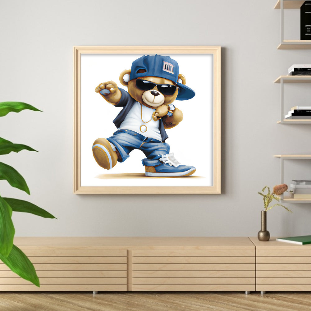 Hip Hop Bear - Full Round Drill Diamond Painting 30*30CM