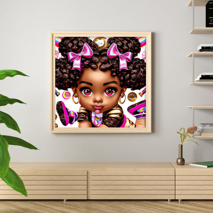 Curly Black Girl - Full Round Drill Diamond Painting 30*30CM